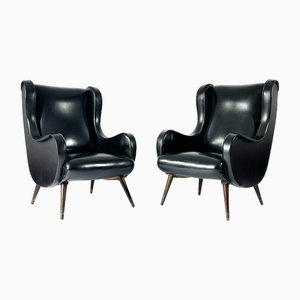 Vintage Italian Black Armchairs in the style of Marco Zanuso, Set of 2-MTU-1757144