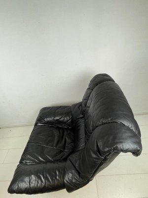 Vintage Italian Black Leather Swivel Chair-WQJ-1219689