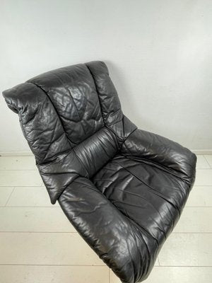 Vintage Italian Black Leather Swivel Chair-WQJ-1219689