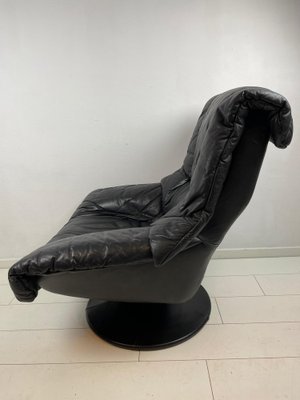 Vintage Italian Black Leather Swivel Chair-WQJ-1219689