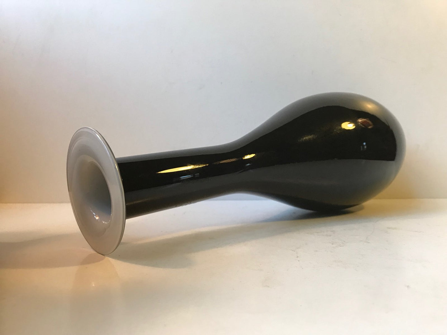 Vintage Italian Black Opaline Glass Vase from Stelvia, 1970s