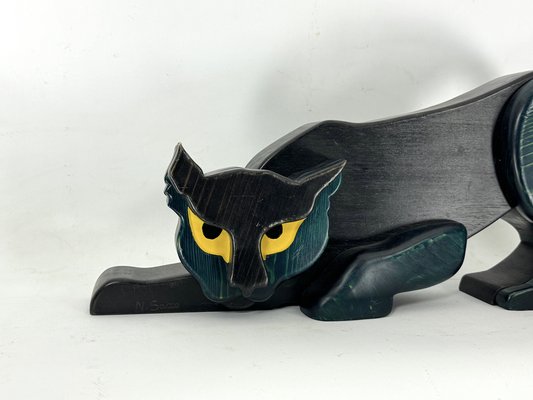 Vintage Italian Black Panther Sculpture in Thick Wood, Italy, 1980s-OT-1822146