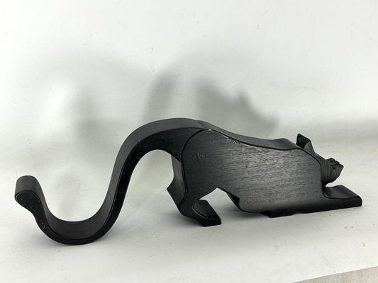 Vintage Italian Black Panther Sculpture in Thick Wood, Italy, 1980s-OT-1822146