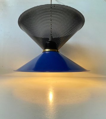 Vintage Italian Blue Diablo Pendant Ceiling Lamp with Brass Disc, 1970s-LCR-1405547