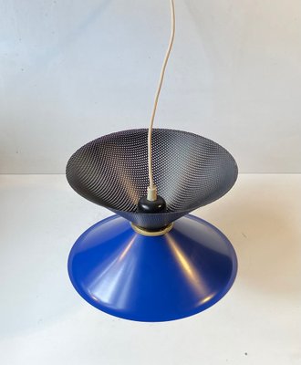 Vintage Italian Blue Diablo Pendant Ceiling Lamp with Brass Disc, 1970s-LCR-1405547