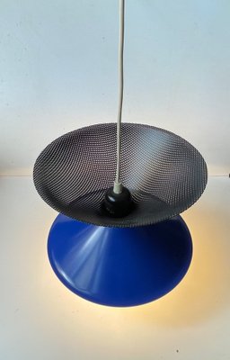 Vintage Italian Blue Diablo Pendant Ceiling Lamp with Brass Disc, 1970s-LCR-1405547