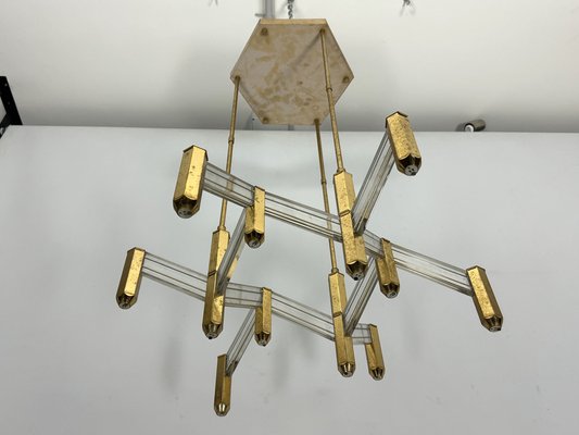 Vintage Italian Brass and Acrylic Chandelier by Zeroquattro, 1970s-OT-1782155