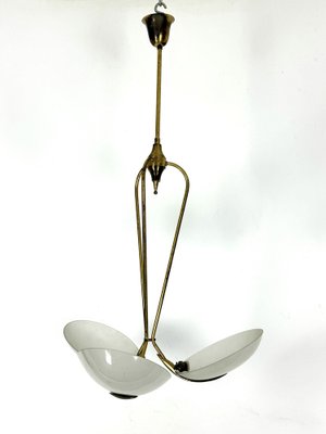 Vintage Italian Brass and Curved Glass Chandelier, 1950s-OT-1813713