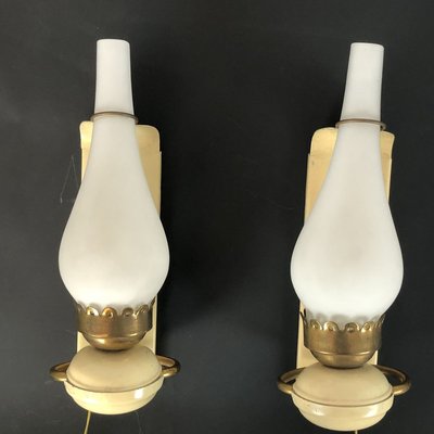 Vintage Italian Brass and Opaline Sconces, 1950s, Set of 2-OT-829903