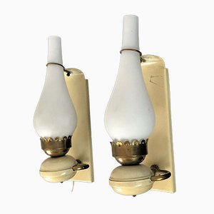 Vintage Italian Brass and Opaline Sconces, 1950s, Set of 2-OT-829903