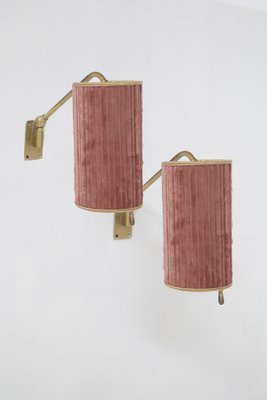 Vintage Italian Brass and Pink Velvet Wall Lamps, 1950s, Set of 2-RCE-1803072