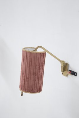 Vintage Italian Brass and Pink Velvet Wall Lamps, 1950s, Set of 2-RCE-1803072