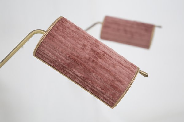 Vintage Italian Brass and Pink Velvet Wall Lamps, 1950s, Set of 2-RCE-1803072