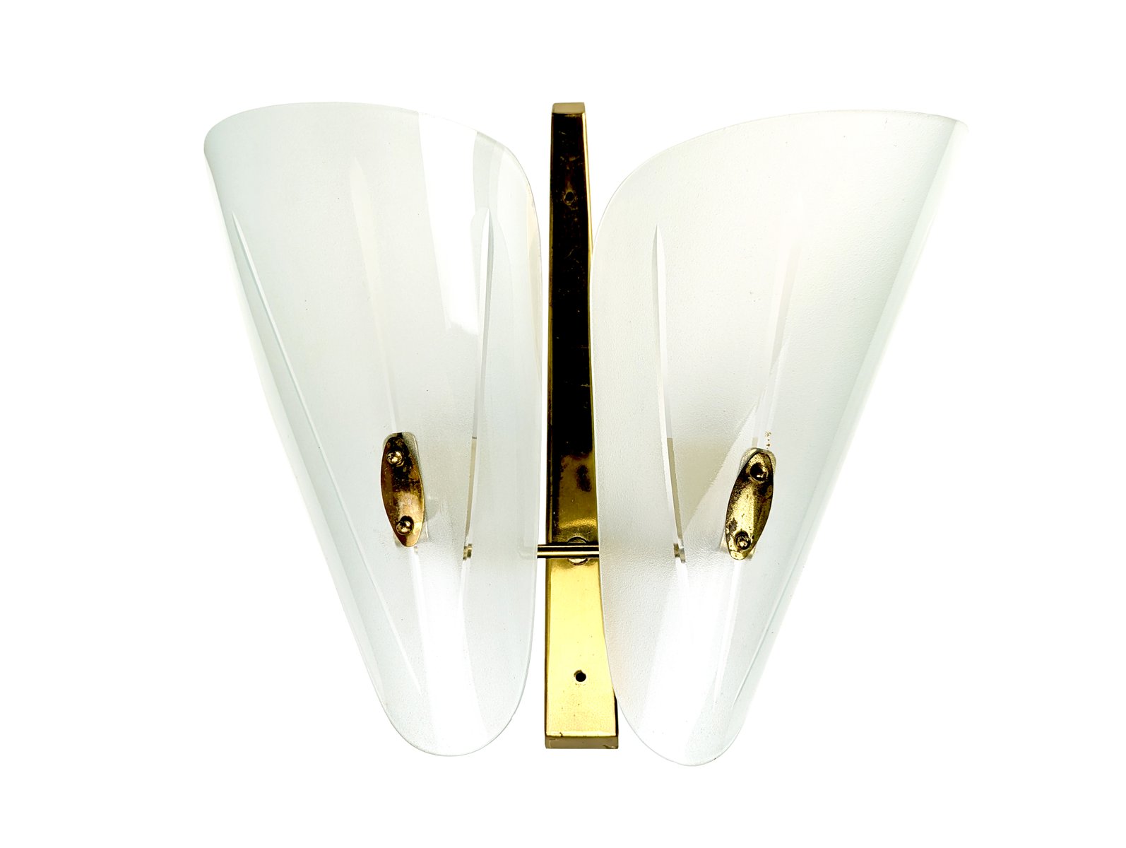 Vintage Italian Brass and Sandblasted Glass Sconce