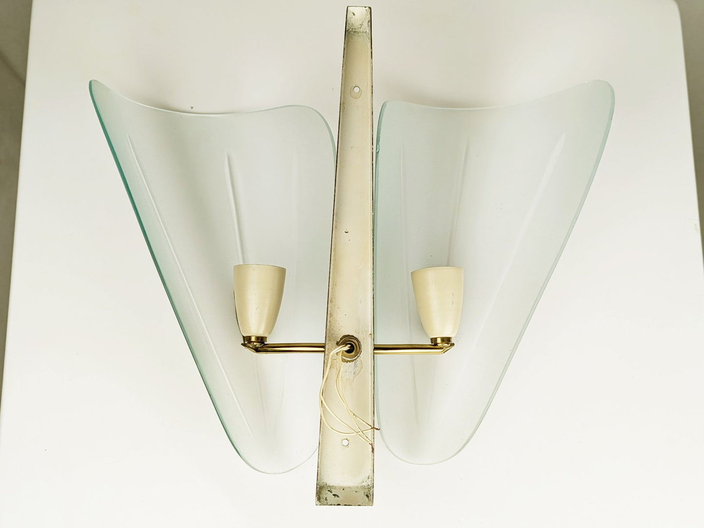 Vintage Italian Brass and Sandblasted Glass Sconce