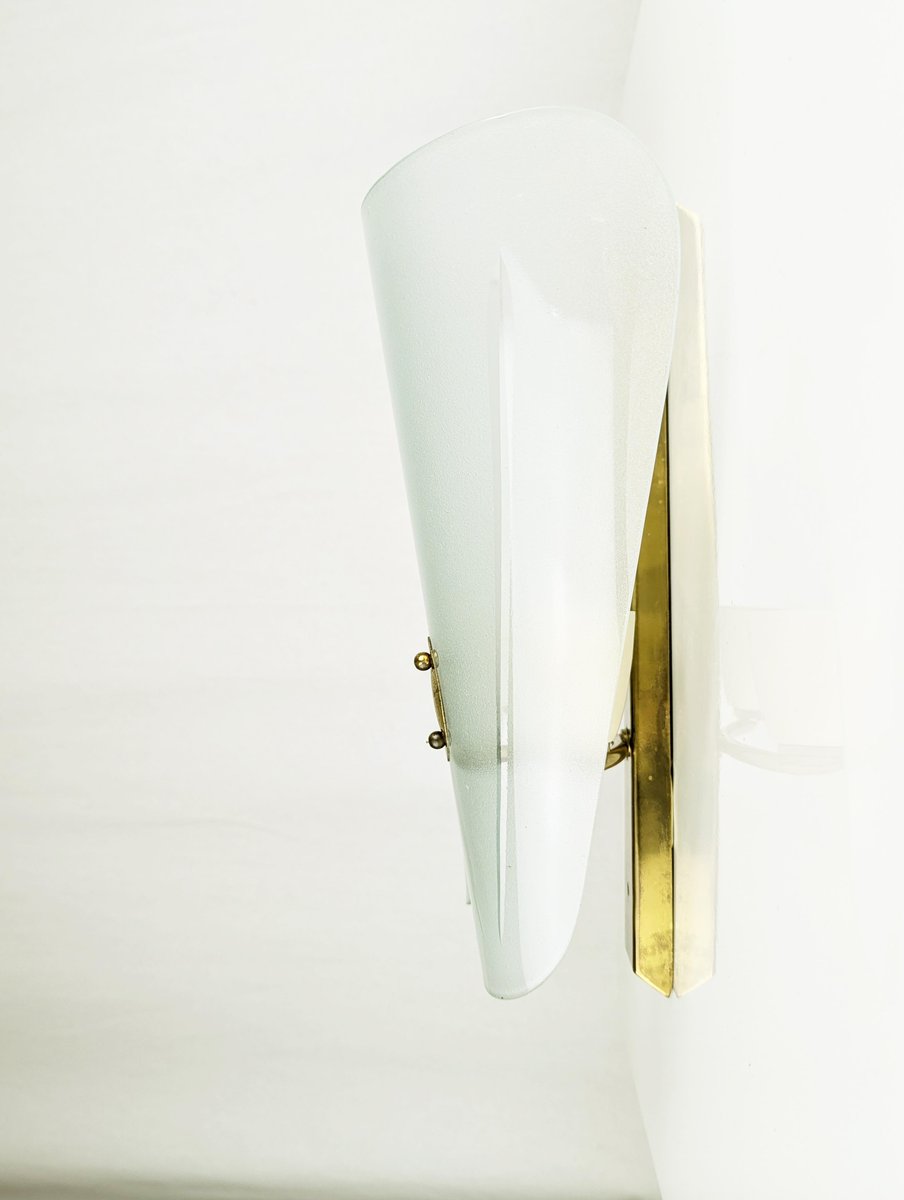 Vintage Italian Brass and Sandblasted Glass Sconce