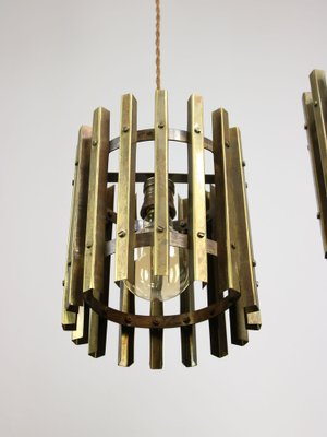 Vintage Italian Brass Cage Pendant Lamp, 1970s-HGJ-1787847