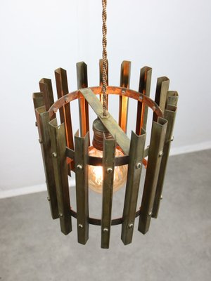 Vintage Italian Brass Cage Pendant Lamp, 1970s-HGJ-1787847