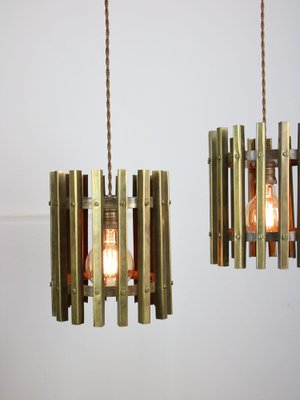 Vintage Italian Brass Cage Pendant Lamp, 1970s-HGJ-1787847