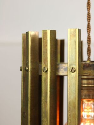 Vintage Italian Brass Cage Pendant Lamp, 1970s-HGJ-1787847