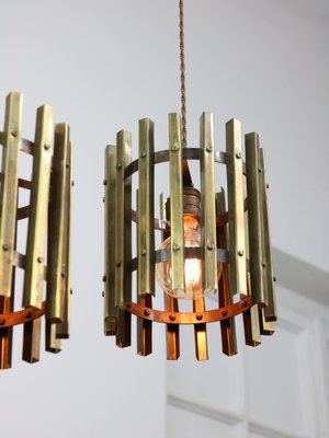 Vintage Italian Brass Cage Pendant Lamp, 1970s-HGJ-1787847