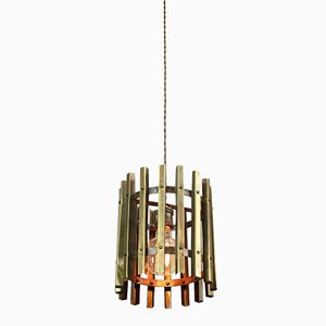 Vintage Italian Brass Cage Pendant Lamp, 1970s-HGJ-1787847