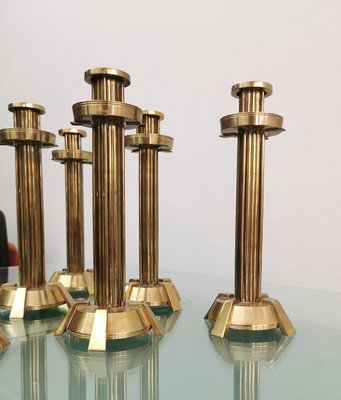 Vintage Italian Brass Candleholders, 1970s, Set of 4-ZST-1415177