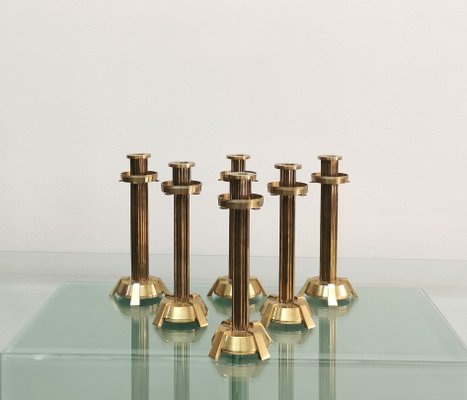 Vintage Italian Brass Candleholders, 1970s, Set of 4-ZST-1415177