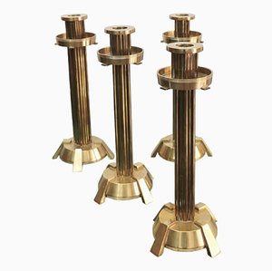 Vintage Italian Brass Candleholders, 1970s, Set of 4-ZST-1415177