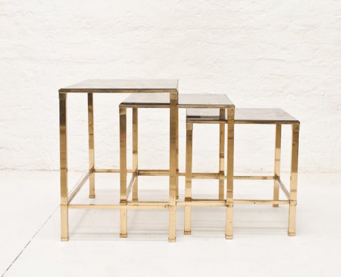 Vintage Italian Brass Nesting Tables, 1970s, Set of 3-LPM-552747