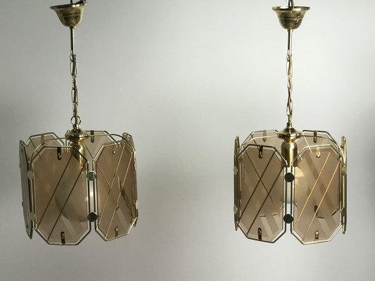 Vintage Italian Brass & White and Smoked Glass Ceiling Lamp from Giemme, 1970s-RWZ-1151179