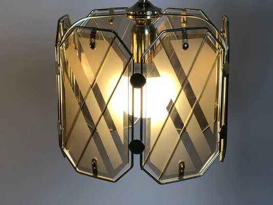 Vintage Italian Brass & White and Smoked Glass Ceiling Lamp from Giemme, 1970s-RWZ-1151179