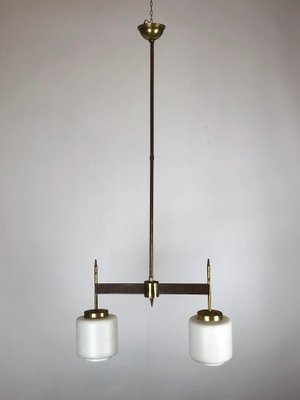 Vintage Italian Brass, Wood & Opaline Chandelier, 1950s-OT-847105