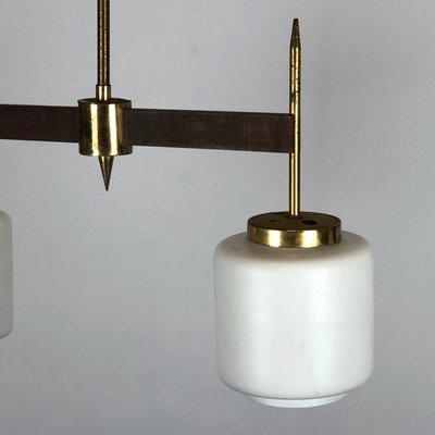 Vintage Italian Brass, Wood & Opaline Chandelier, 1950s-OT-847105