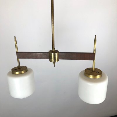 Vintage Italian Brass, Wood & Opaline Chandelier, 1950s-OT-847105