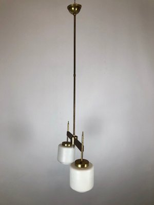 Vintage Italian Brass, Wood & Opaline Chandelier, 1950s-OT-847105