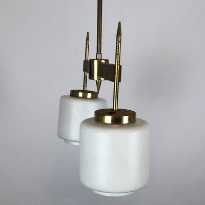 Vintage Italian Brass, Wood & Opaline Chandelier, 1950s-OT-847105