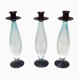 Vintage Italian Candleholders in Aquamarine and Brown Murano Glass, 1980s, Set of 3-JPQ-2024782