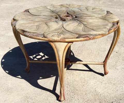 Vintage Italian Carved Wood Round Table with Large Leaf Table Top, 1970s-TDA-1376378