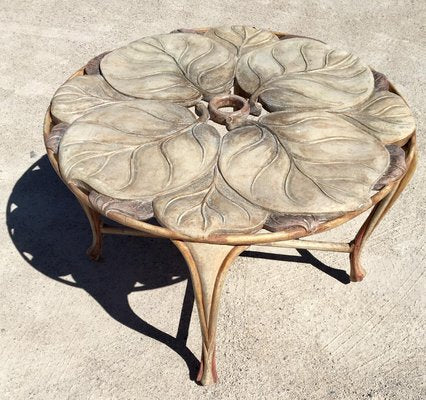 Vintage Italian Carved Wood Round Table with Large Leaf Table Top, 1970s-TDA-1376378