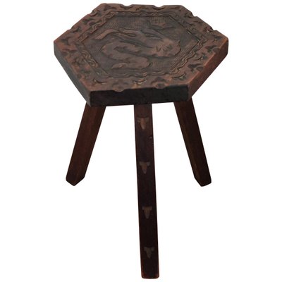 Vintage Italian Carved Wood Tripod Primitive Farm Milking Stool-EUP-876726