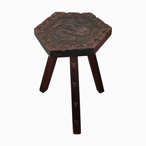 Vintage Italian Carved Wood Tripod Primitive Farm Milking Stool-EUP-876726