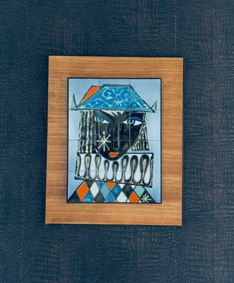 Vintage Italian Ceramic Art Blue Harlequin Tile Panel, 1960s-RQV-884692