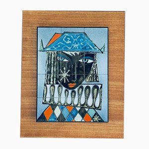 Vintage Italian Ceramic Art Blue Harlequin Tile Panel, 1960s-RQV-884692