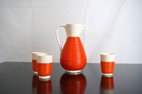 Vintage Italian Ceramic Water Pitcher and Glasses Set from Rometti, 1930s, Set of 4-OT-712036