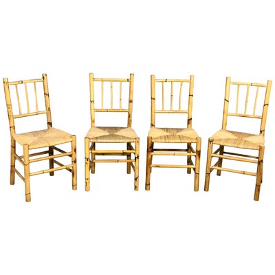 Vintage Italian Chairs in Straw and Bamboo, 1960s, Set of 4-LYQ-1171739