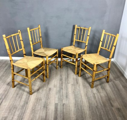 Vintage Italian Chairs in Straw and Bamboo, 1960s, Set of 4-LYQ-1171739