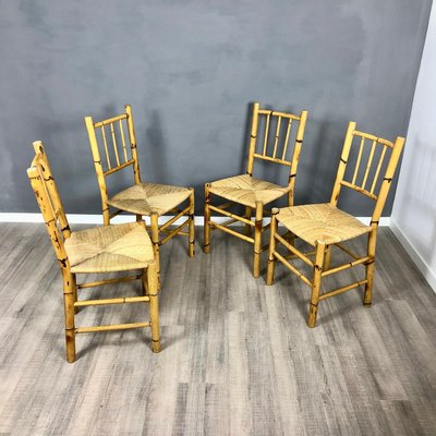 Vintage Italian Chairs in Straw and Bamboo, 1960s, Set of 4-LYQ-1171739