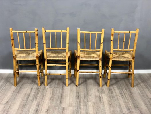 Vintage Italian Chairs in Straw and Bamboo, 1960s, Set of 4-LYQ-1171739