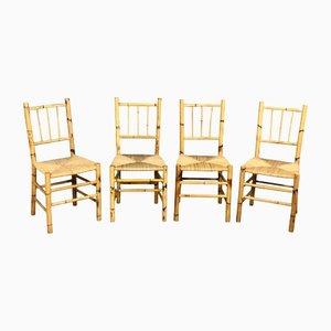 Vintage Italian Chairs in Straw and Bamboo, 1960s, Set of 4-LYQ-1171739